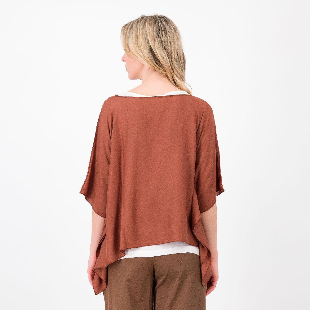QVC M’ama Blusa Effetto Doppio In 100% Viscosa Manica A Kimono Made In Italy