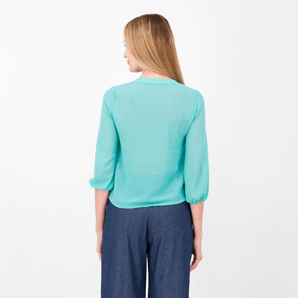 QVC M’ama Blusa In Georgette Scollo Alla Coreana Con Motivo Volants Made In Italy