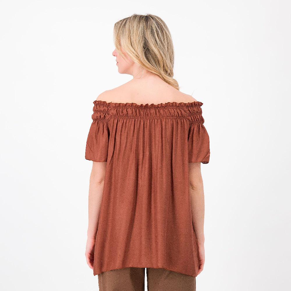 QVC M’ama Blusa In Tela Crêpe 100% Viscosa Punto Smock Scollo Made In Italy