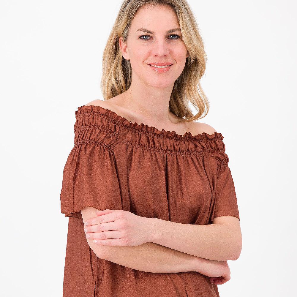 QVC M’ama Blusa In Tela Crêpe 100% Viscosa Punto Smock Scollo Made In Italy