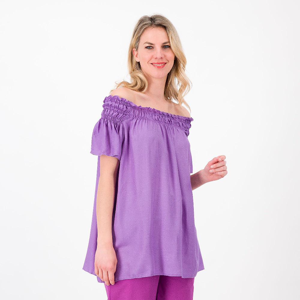 QVC M’ama Blusa in tela crêpe 100% viscosa Punto smock scollo Made in Italy