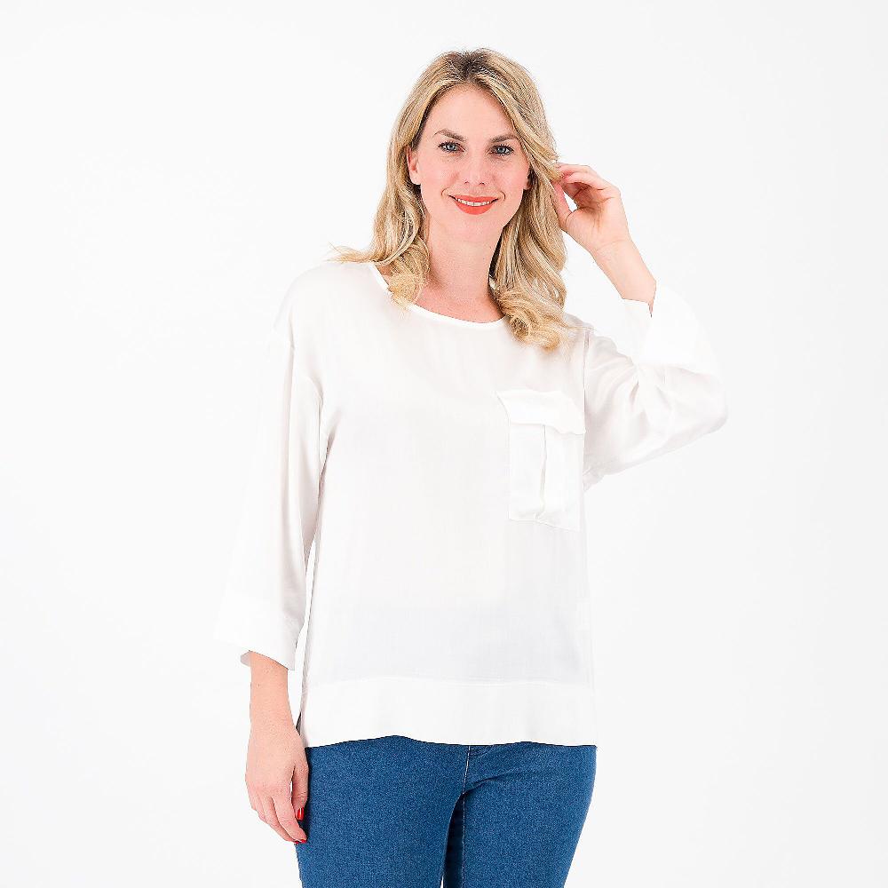 QVC M'ama Blusa scollo ampio in raso di viscosa con tasca