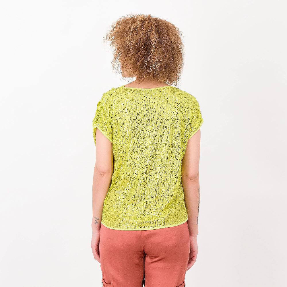QVC M’ama Blusa Scollo Barca In Tulle Con Paillettes Pieghe Sulla Spalla Made In Italy