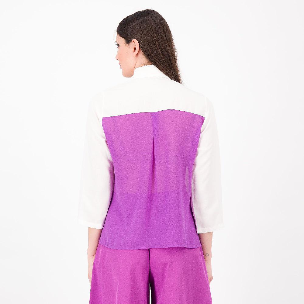 QVC M’ama Camicia Con Taschino In Lino E Viscosa Dietro Georgette Made In Italy