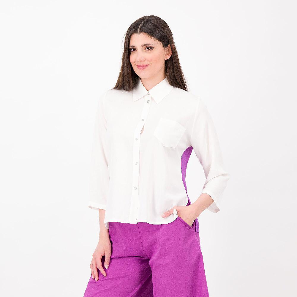QVC M’ama Camicia con taschino in lino e viscosa Dietro georgette Made in Italy