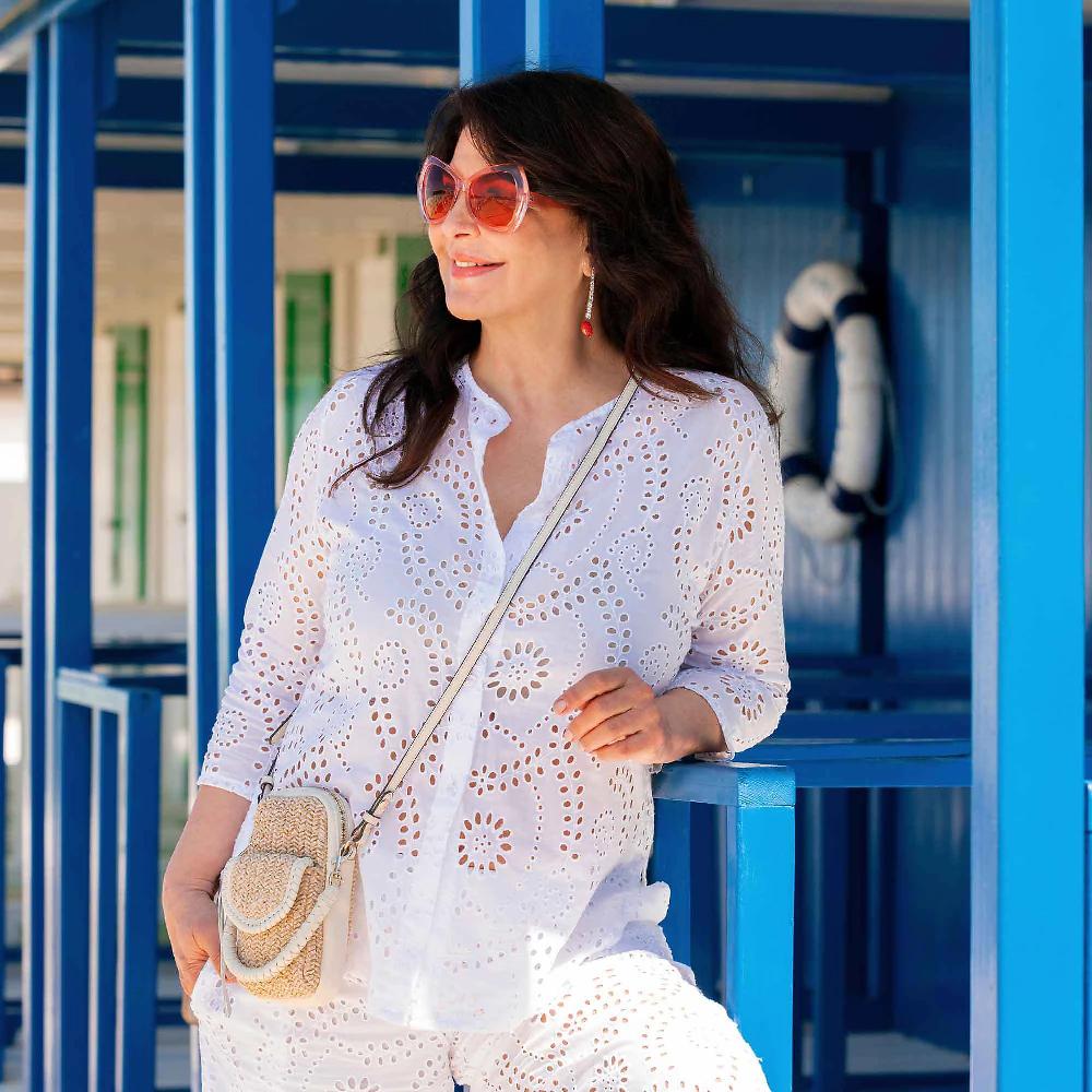 QVC M’ama Camicia In Cotone Sangallo Con Maniche 3/4
