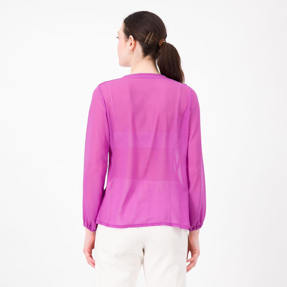 QVC M’ama Camicia In Georgette Scollo V Con Volants Manica Lunga Balloon Made In Italy