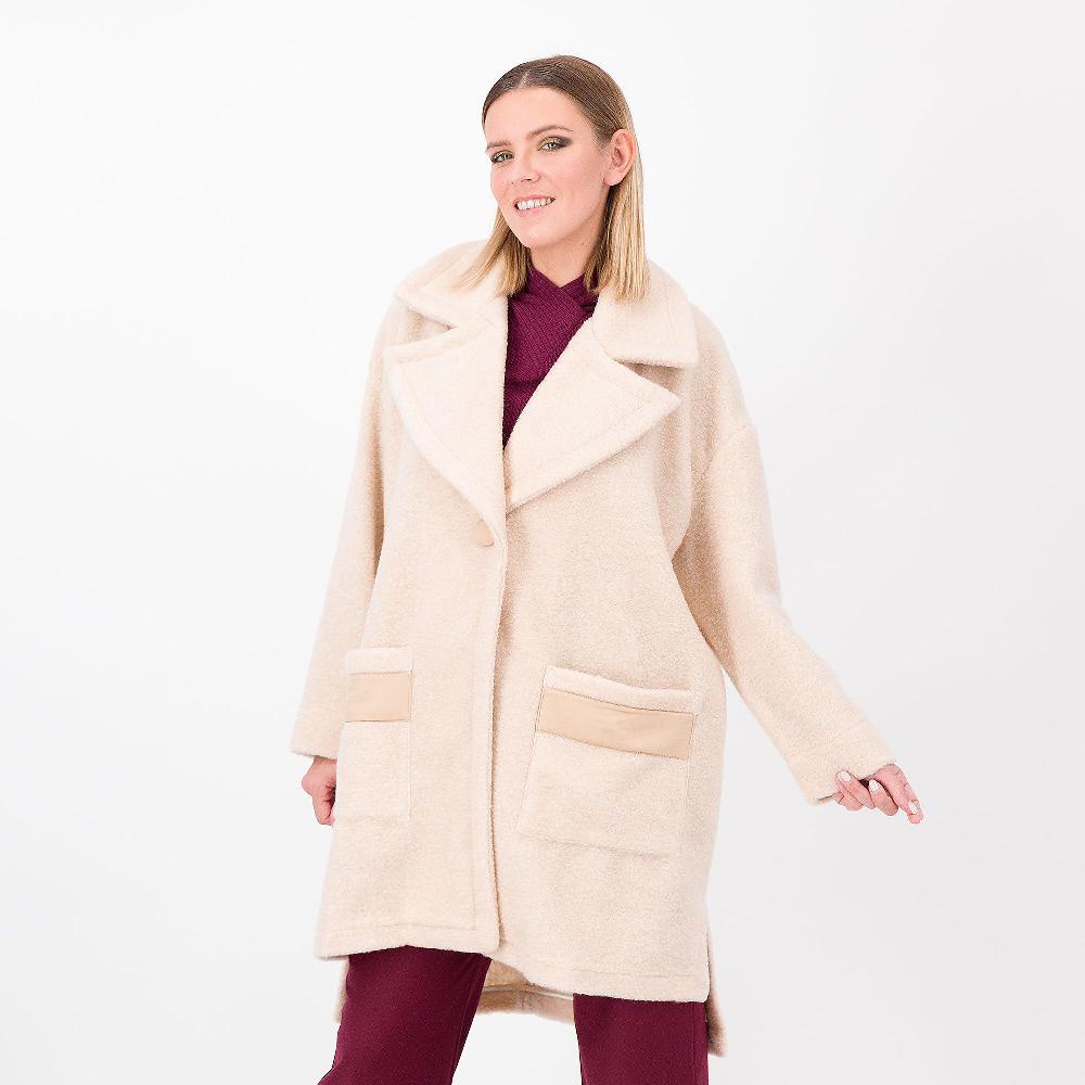 QVC M'ama Cappotto in maglia effetto bouclé con dettaglio in raso