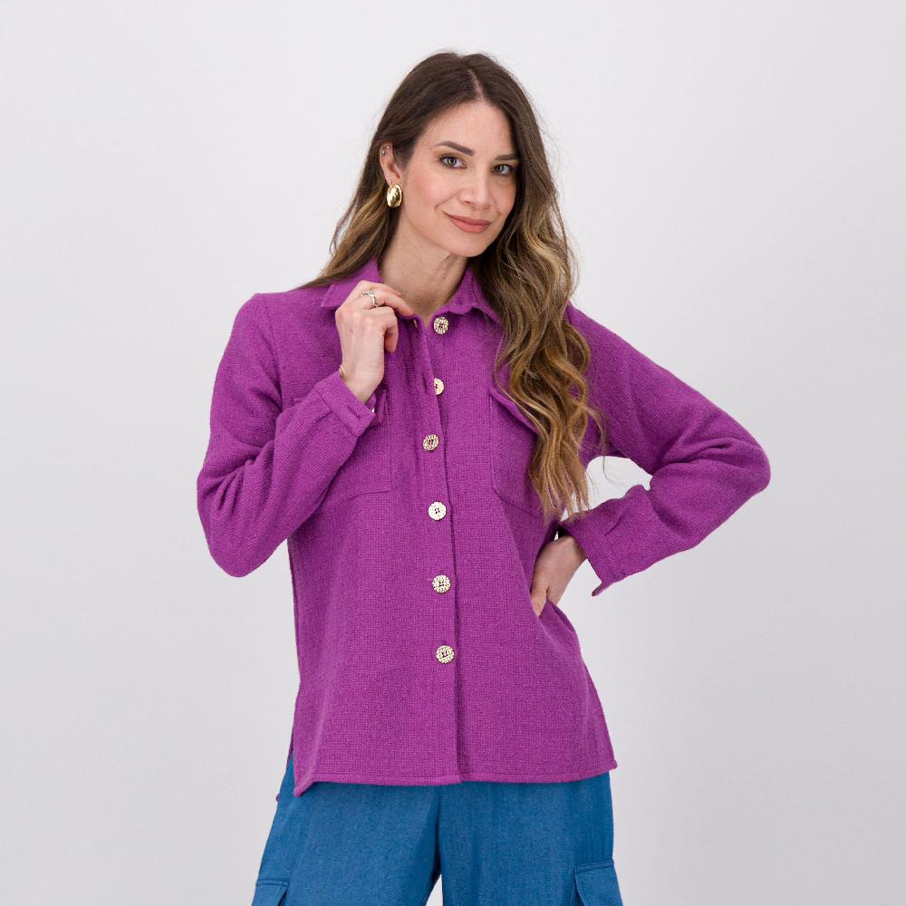 QVC M’ama Giacca/camicia in tweed con tasche e patta