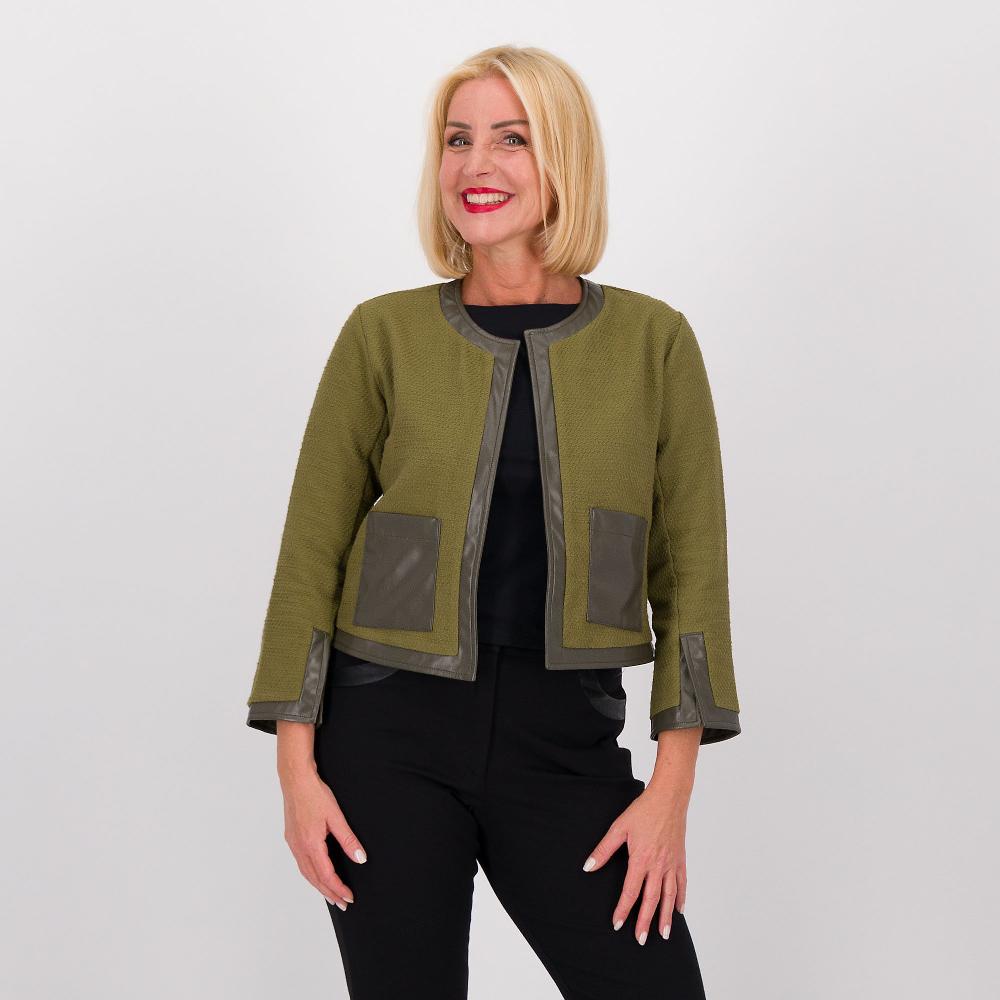 QVC M’ama Giacca in tweed con inserti in tessuto spalmato