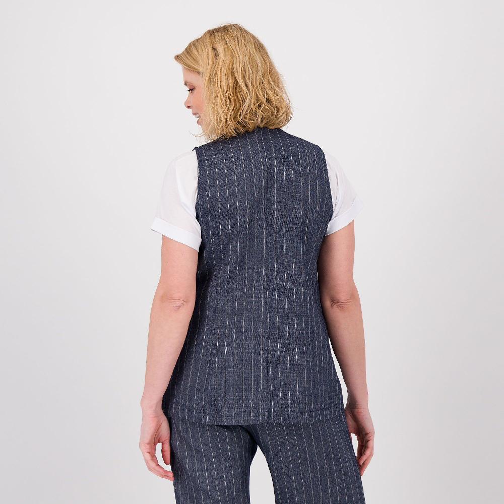 QVC M’ama Gilet In Tessuto Effetto Jeans Con Lino Con Patte Applicate