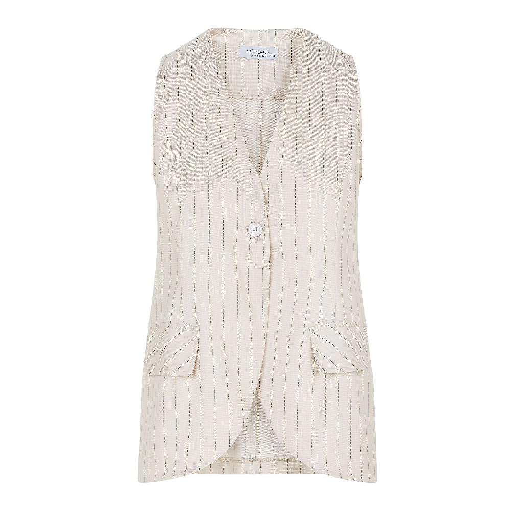 QVC M’ama Gilet In Tessuto Effetto Jeans Con Lino Con Patte Applicate
