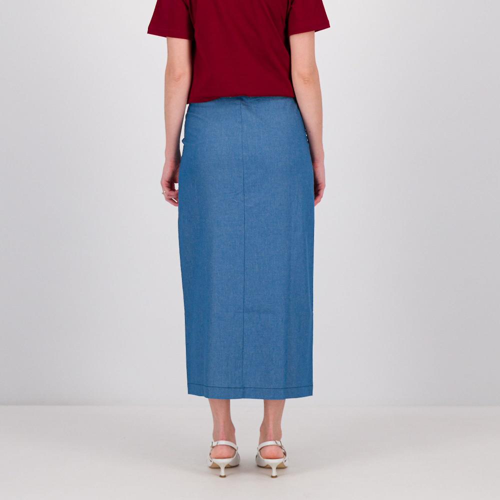 QVC M’ama Gonna Midi In Chambray Di Cotone Linea Dritta