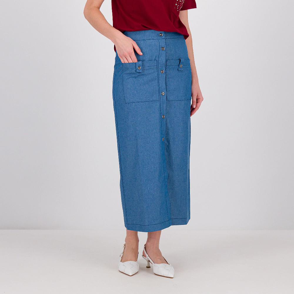 QVC M’ama Gonna midi in chambray di cotone linea dritta