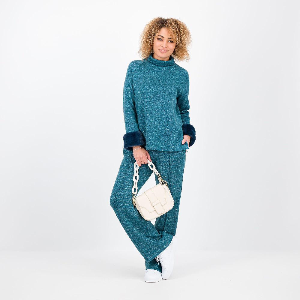 QVC M'ama Maglia In Misto Viscosa Con Polsi In Pelo Sintetico