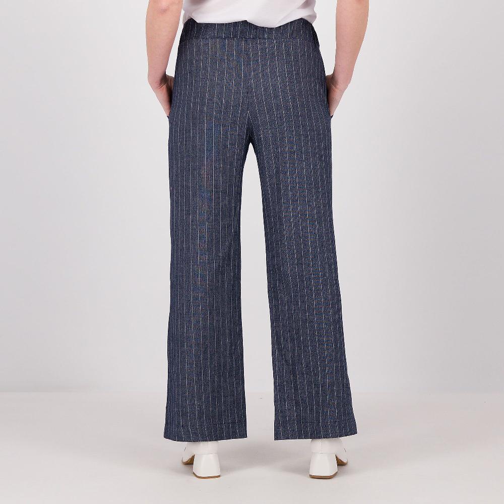 QVC M’ama Pantaloni Ampi In Tela Con Lino Tinto In Filo Gessato