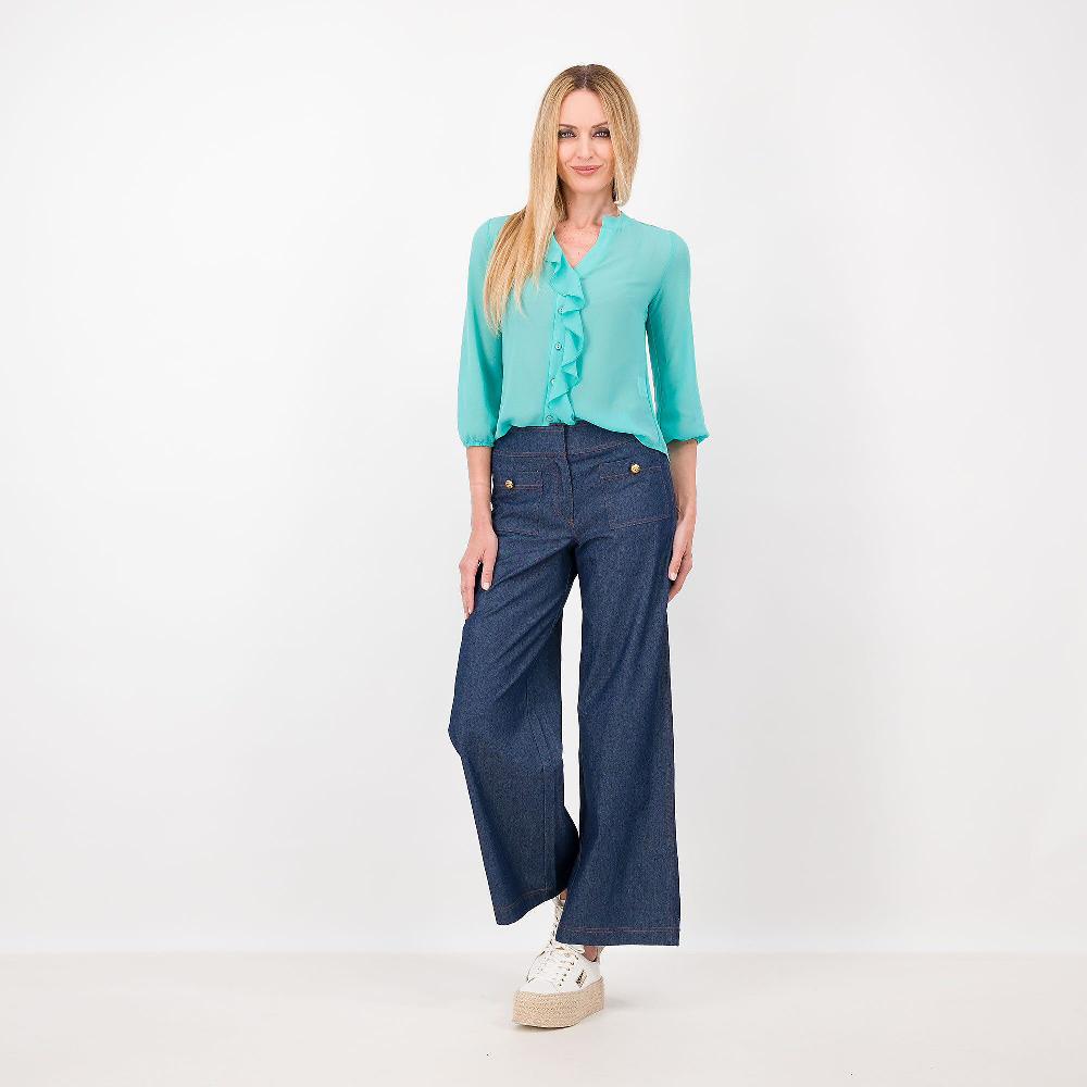 QVC M’ama Pantaloni Tela Jeans Tasche Applicate Con Bottone Decorativo Made In Italy
