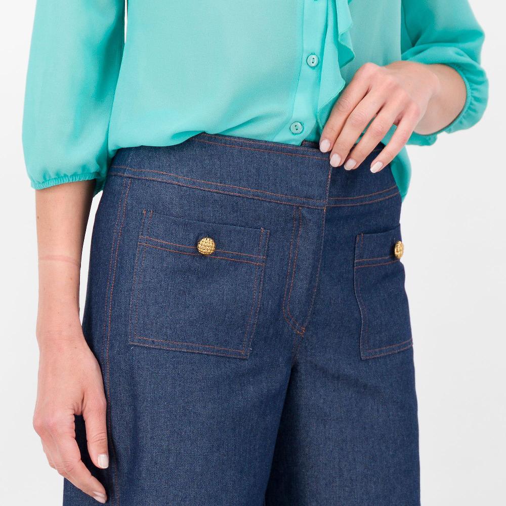 QVC M’ama Pantaloni Tela Jeans Tasche Applicate Con Bottone Decorativo Made In Italy