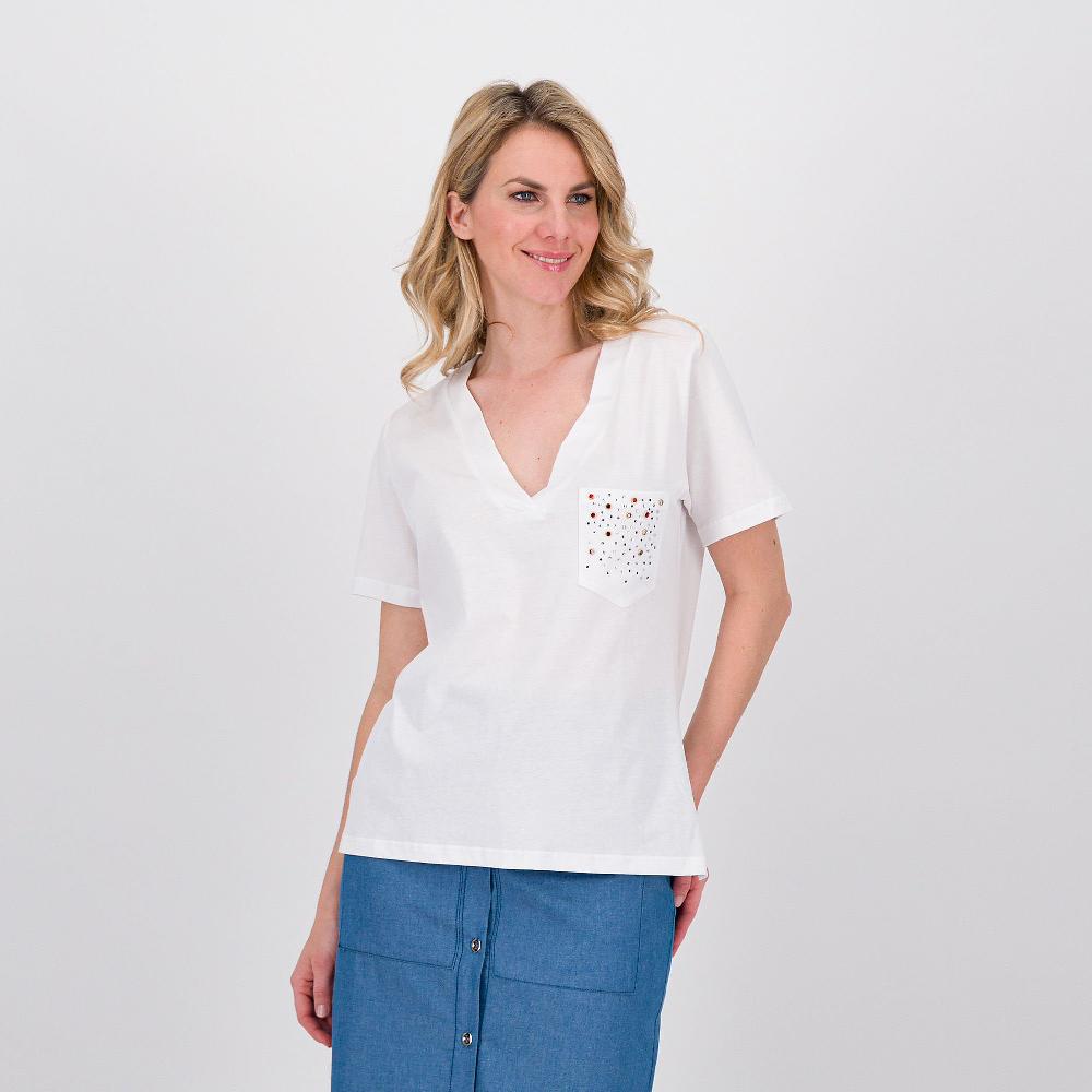 QVC M’ama T-Shirt a maniche corte con scollo a V in cotone