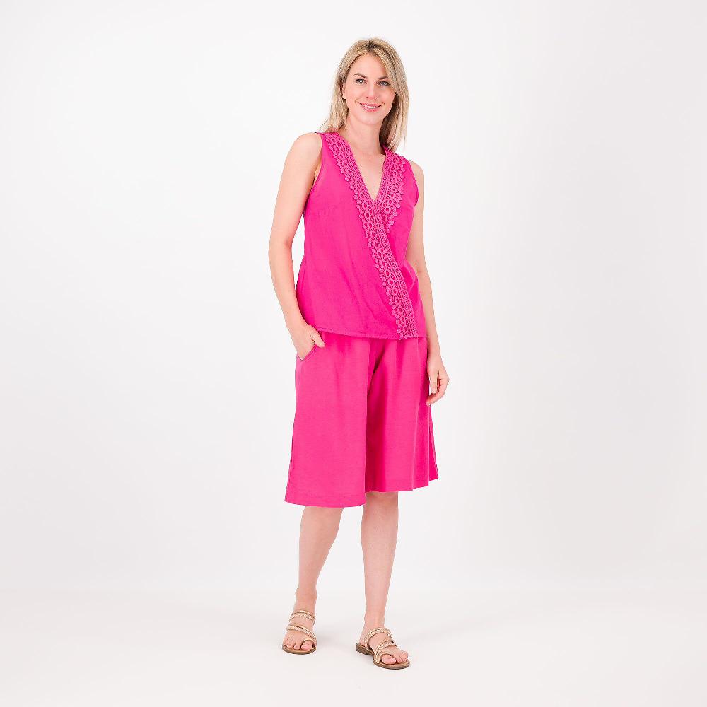 QVC M’ama Top Incrociato In Tela 100% Cotone Applicazione Macramé Made In Italy