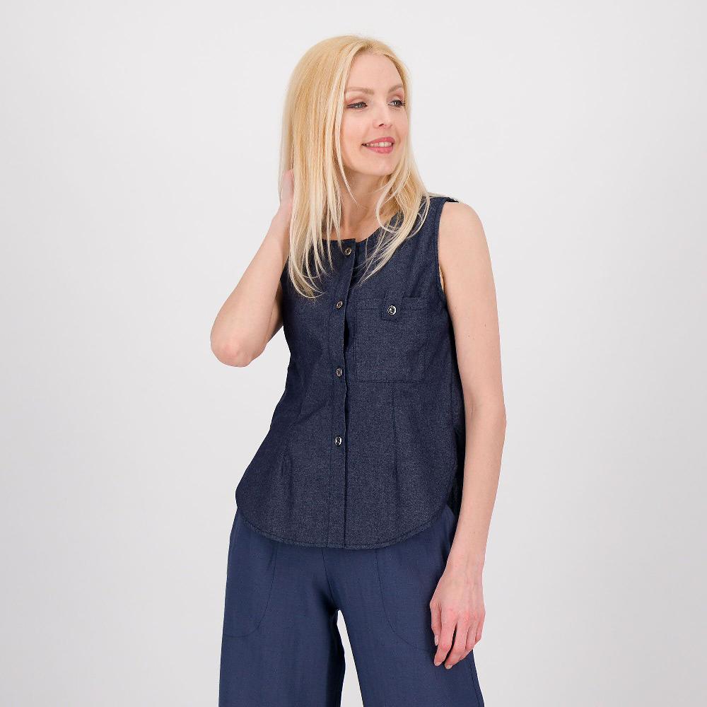 QVC M’ama Top Smanicato In Cotone Con Bottoni Davanti