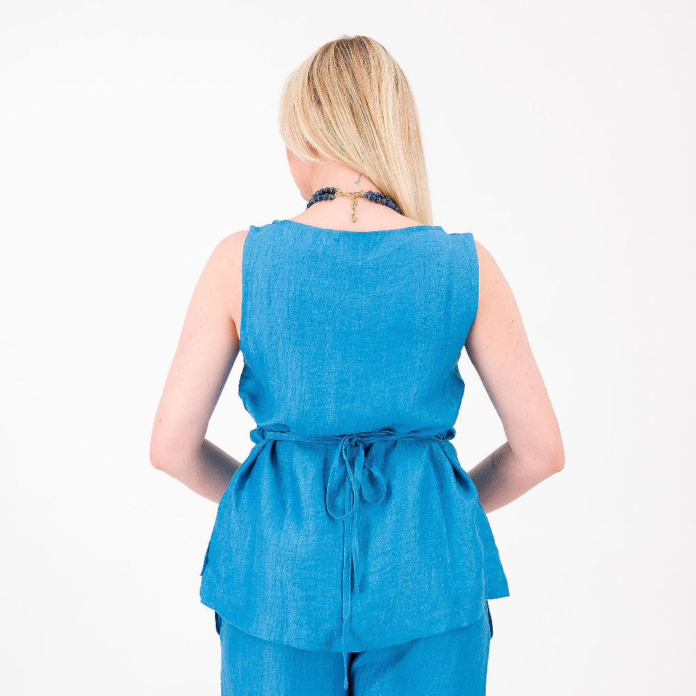 QVC M’ama Top Smanicato In Misto Lino Effetto 3D Spacchi Laterali Made In Italy