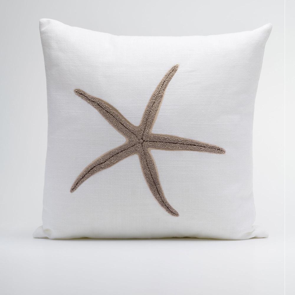 QVC Maddalena Home Cuscino quadrato misto lino ricamo stella marina 45x45cm