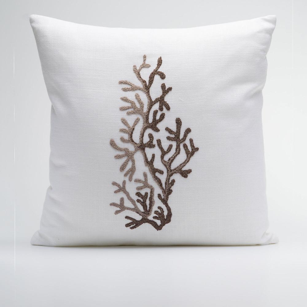 QVC Maddalena Home Cuscino quadrato misto lino ricamo corallo 50x50cm