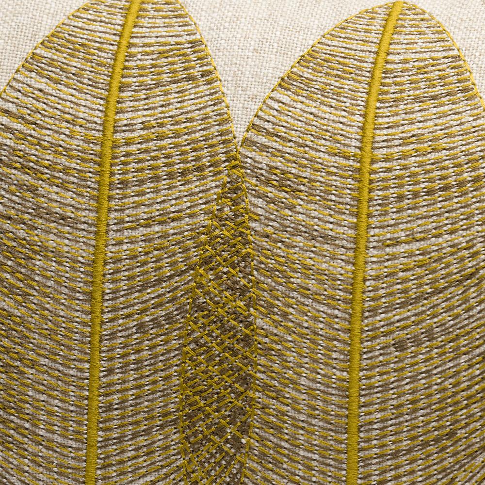 QVC Maddalena Home Cuscino Rettangolare Misto Lino Ricamo Foglie 32x50cm