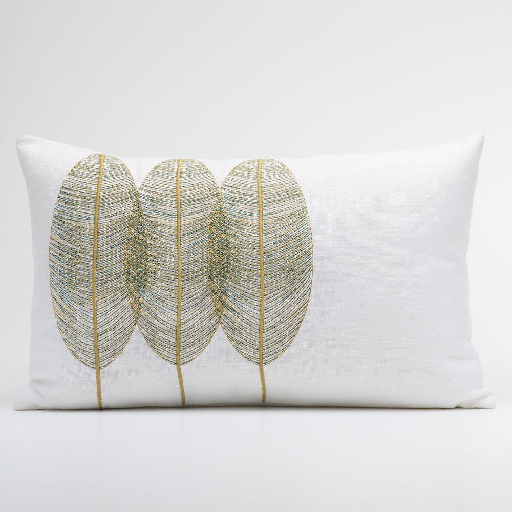 QVC Maddalena Home Cuscino rettangolare misto lino ricamo foglie 32x50cm