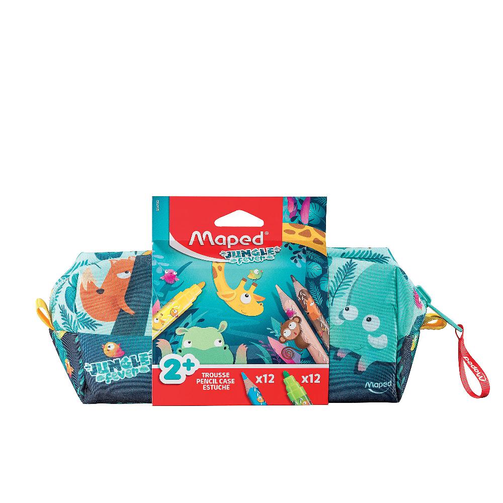 QVC Maped Astuccio Jungle con 12 pennarelli e 12 pastelli