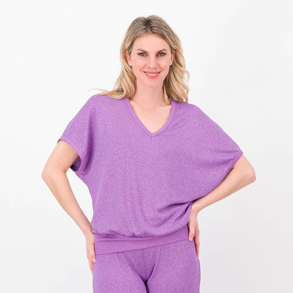 QVC Matilde Design Tunica scollo a V in maglia lamè Manica a Kimono Made in Italy