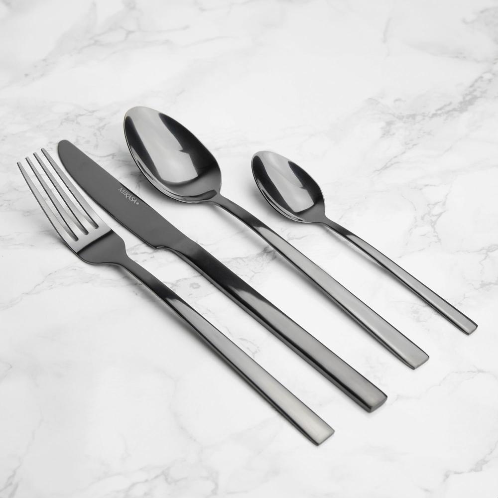 QVC Mikasa Servizio 16 posate Diseno in acciaio con rivestimento nero