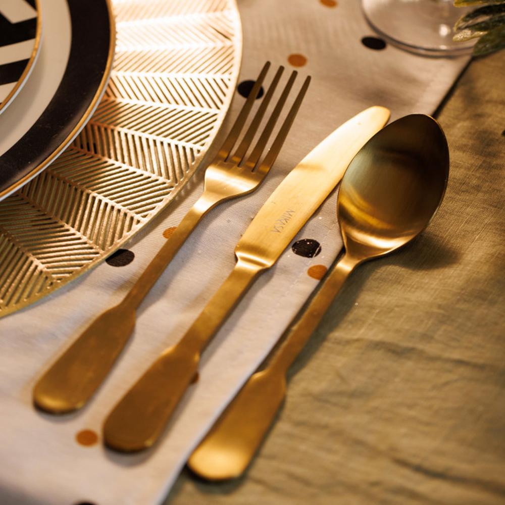 QVC Mikasa Servizio 16 posate Soho Gold in acciaio rivestito in ottone