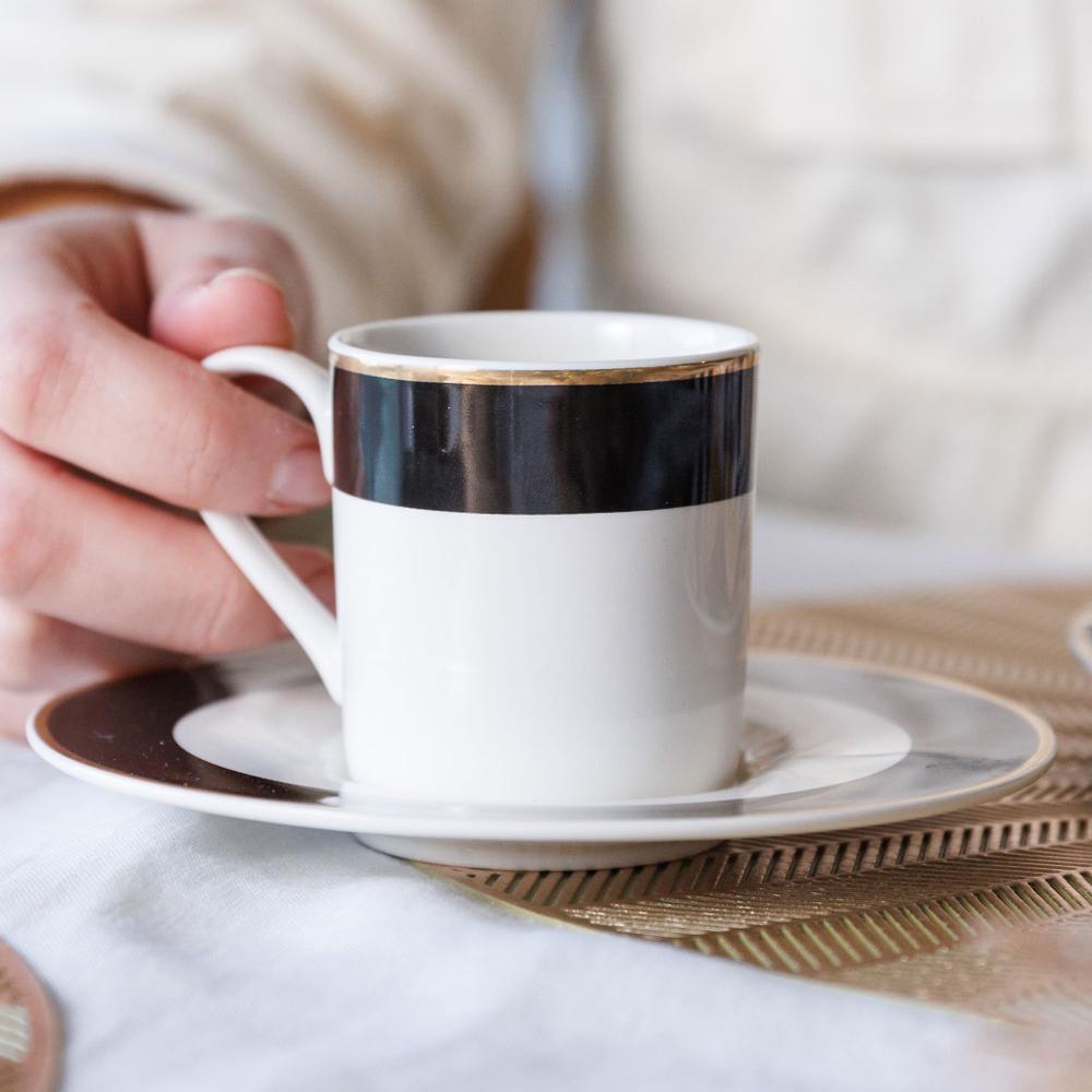 QVC Mikasa Set 2 tazzine caffè + piattino Luxe Deco in porcellana