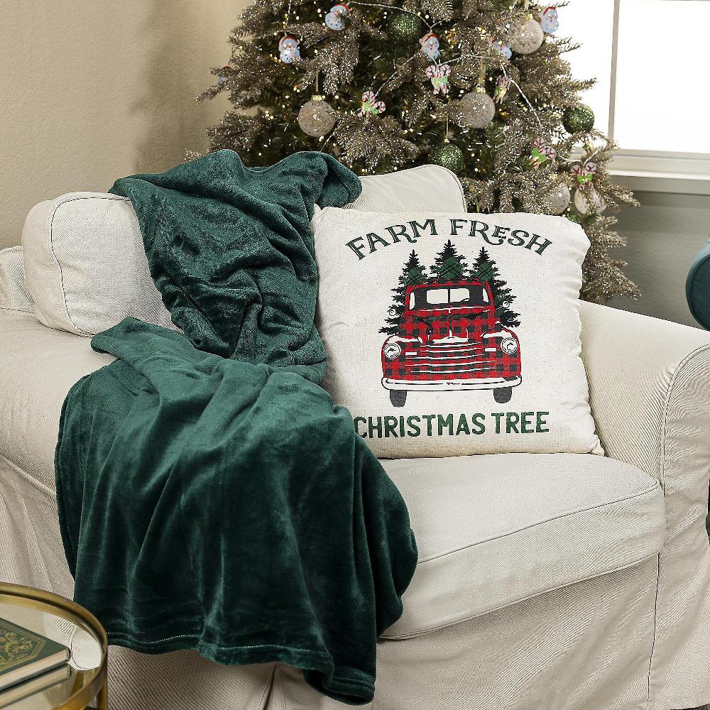 QVC Mont Chalet Plaid Tinta Unita E Cuscino Arredo Con Stampe Natalizie