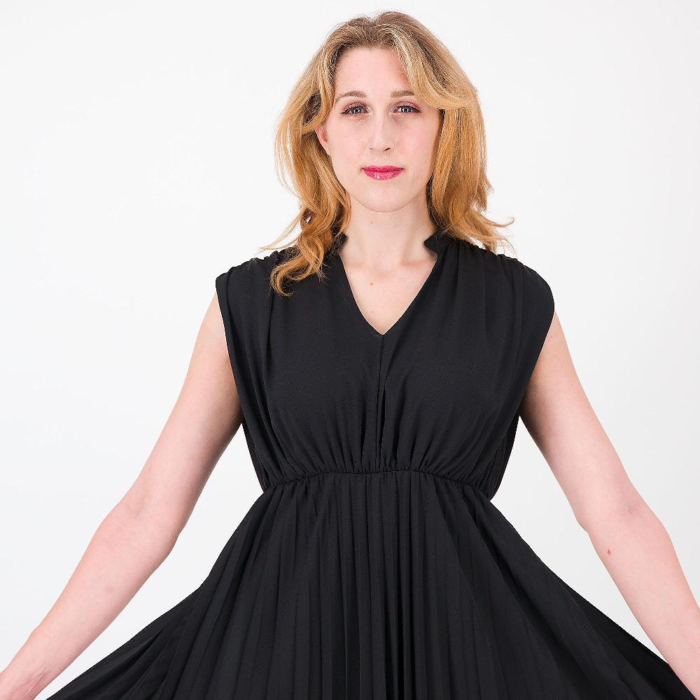 QVC Mood Atelier Abito Lungo Smanicato In Doppia Georgette Plissé