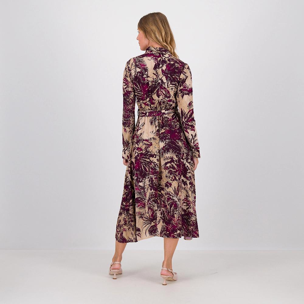 QVC Mood Atelier Abito Midi In Raso Fantasia Con Maniche Lunghe