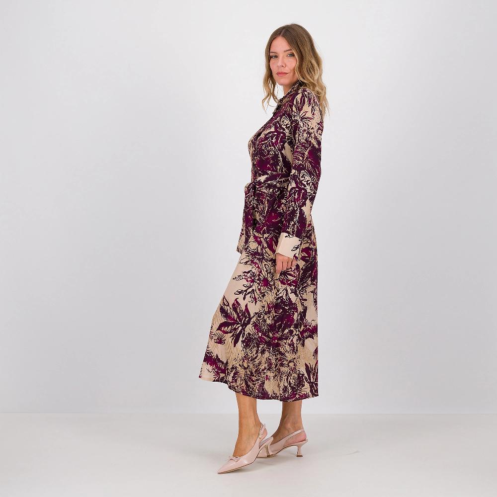 QVC Mood Atelier Abito midi in raso fantasia con maniche lunghe