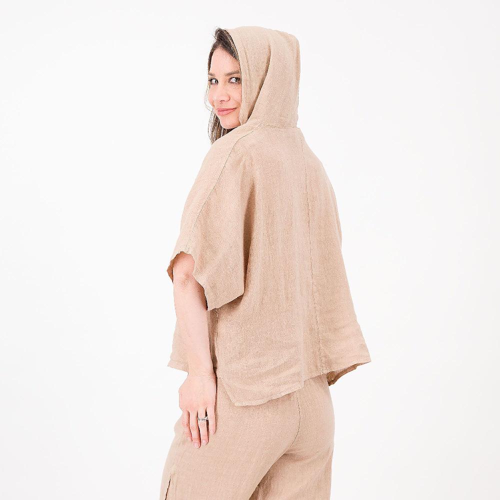 QVC Mood Atelier Blusa Con Cappuccio In 100% Lino Tagli Asimmetrici Made In Italy