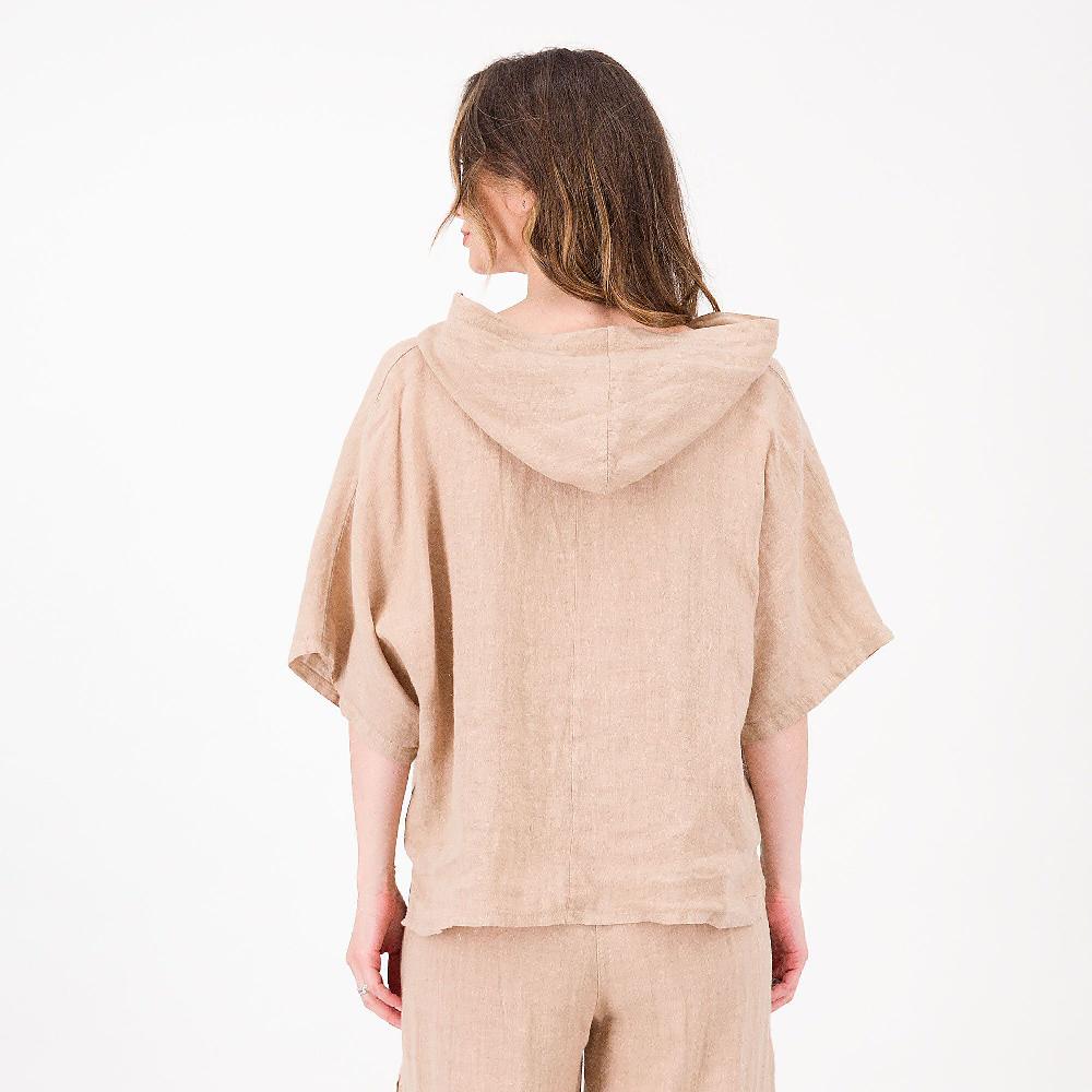 QVC Mood Atelier Blusa Con Cappuccio In 100% Lino Tagli Asimmetrici Made In Italy