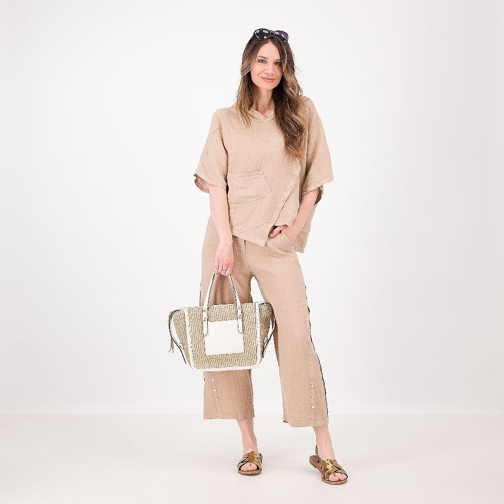 QVC Mood Atelier Blusa Con Cappuccio In 100% Lino Tagli Asimmetrici Made In Italy