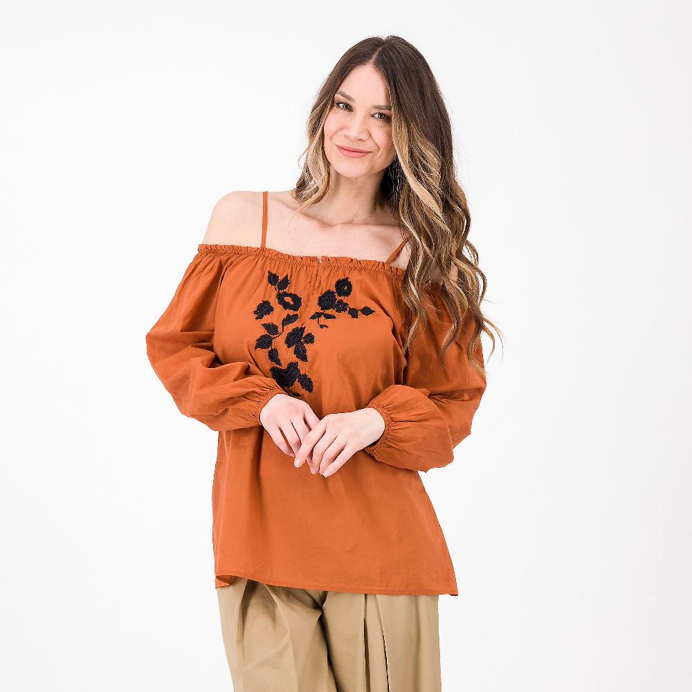 QVC Mood Atelier Blusa con spalle scoperte e ricamo