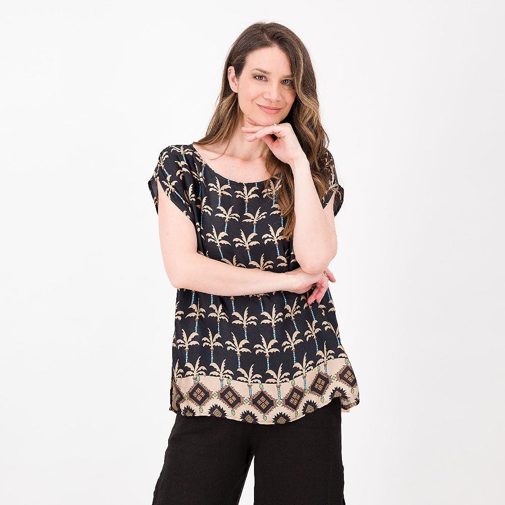 QVC Mood Atelier Blusa fantasia in raso 100% viscosa Linea a scatola Made in Italy