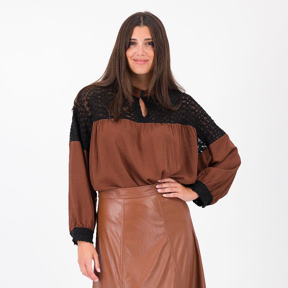 QVC Mood Atelier Blusa in tela di viscosa con pizzo