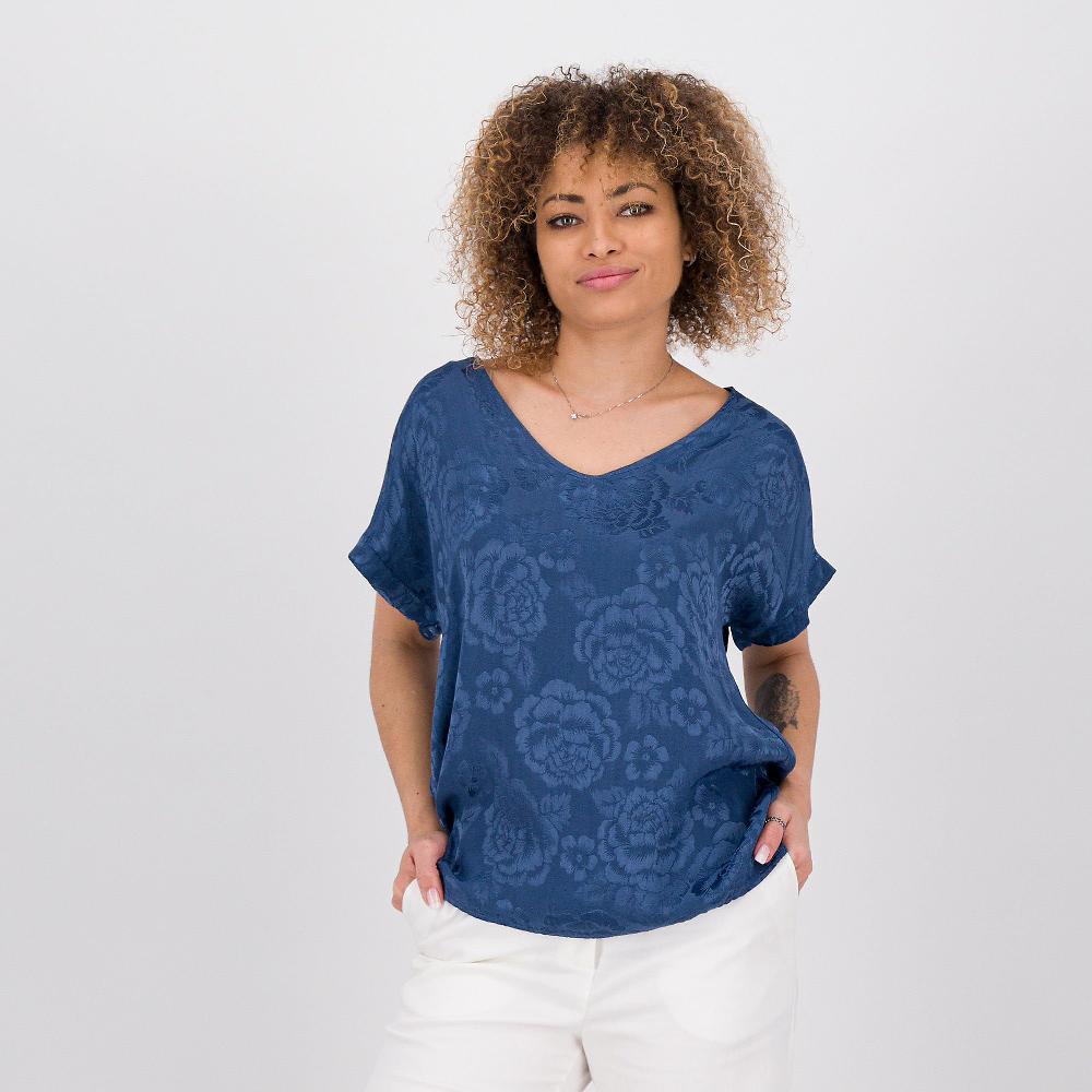 QVC Mood Atelier Blusa in tessuto jacquard di viscosa con disegno rose