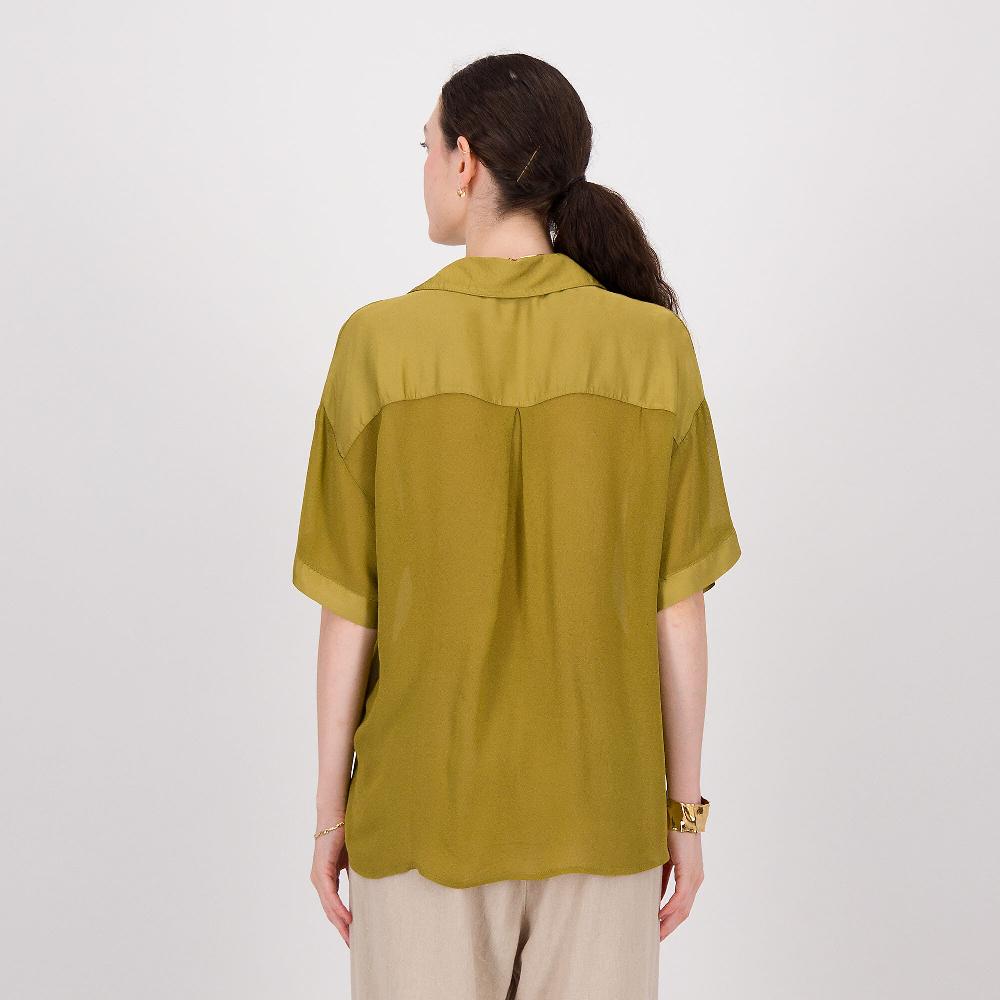 QVC Mood Atelier Blusa Scollo A Polo In Crepe E Raso Di Viscosa E Seta Made In Italy