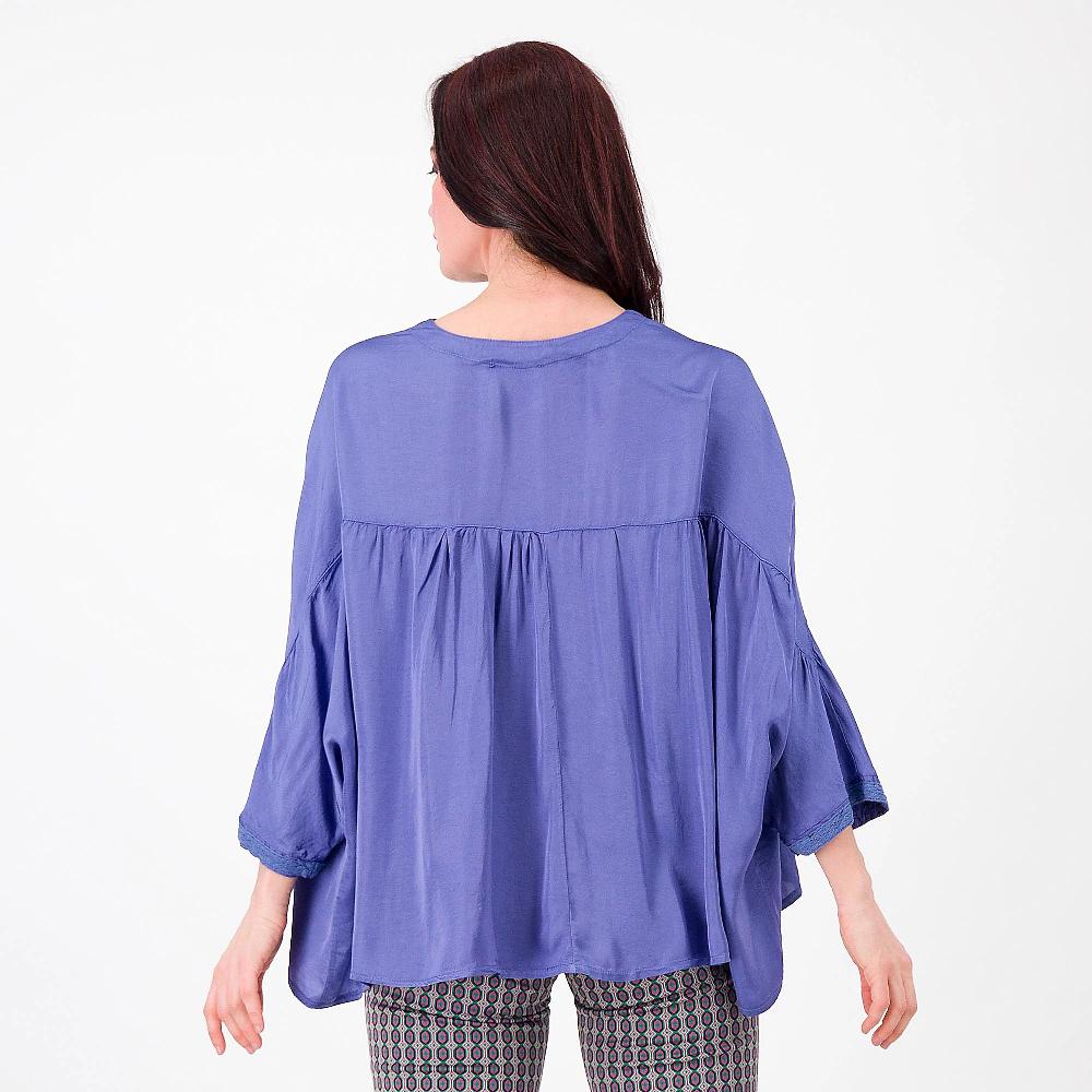 QVC Mood Atelier Camicia Ampia In Raso 100% Viscosa Carré Con Arriccio Made In Italy