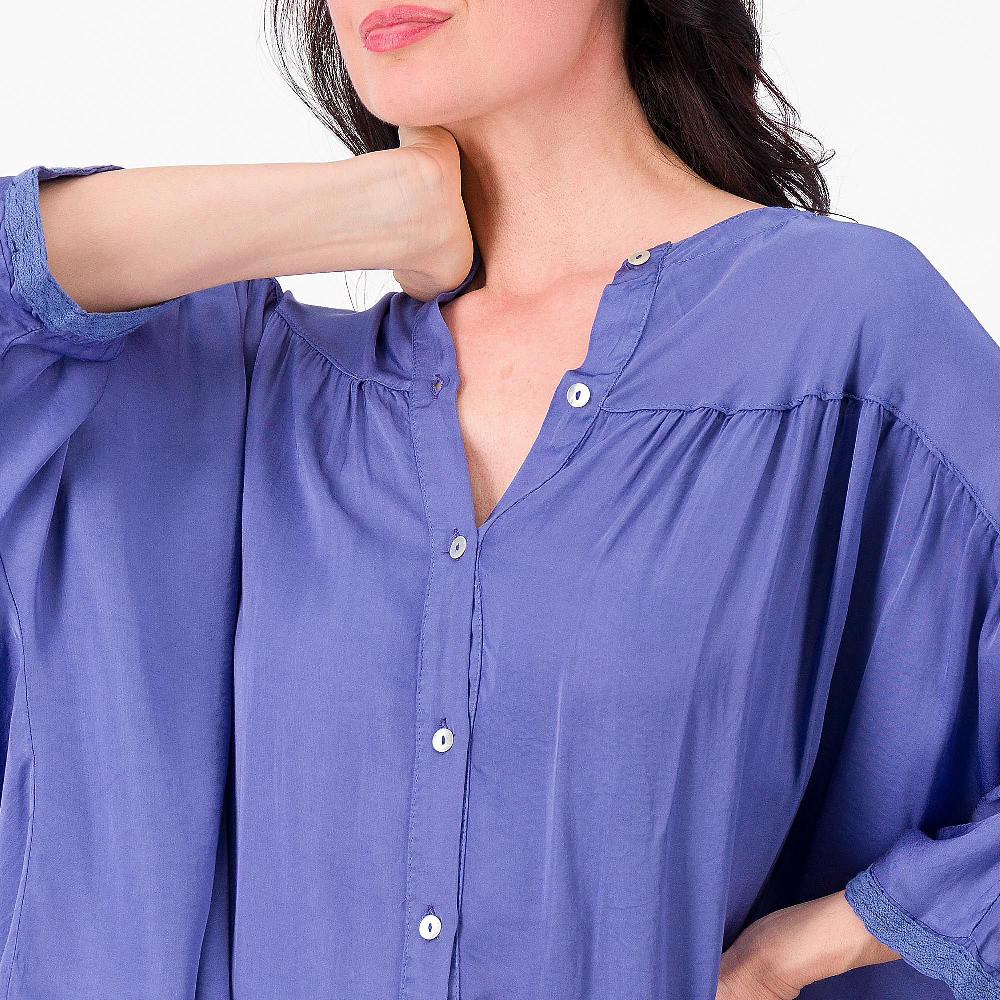 QVC Mood Atelier Camicia Ampia In Raso 100% Viscosa Carré Con Arriccio Made In Italy