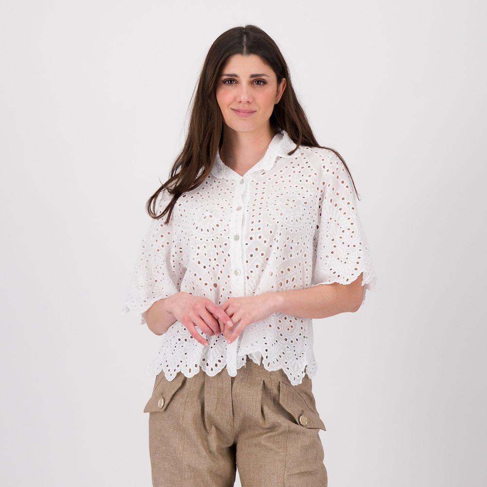 QVC Mood Atelier Camicia iin cotone sangallo con maniche al gomito
